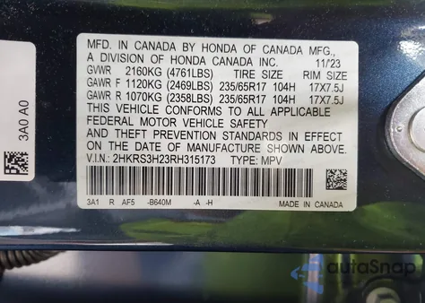2024 Honda Cr-V Lx 2Wd z USA, uszkodzony, nr VIN 2HKRS3H23RH315173